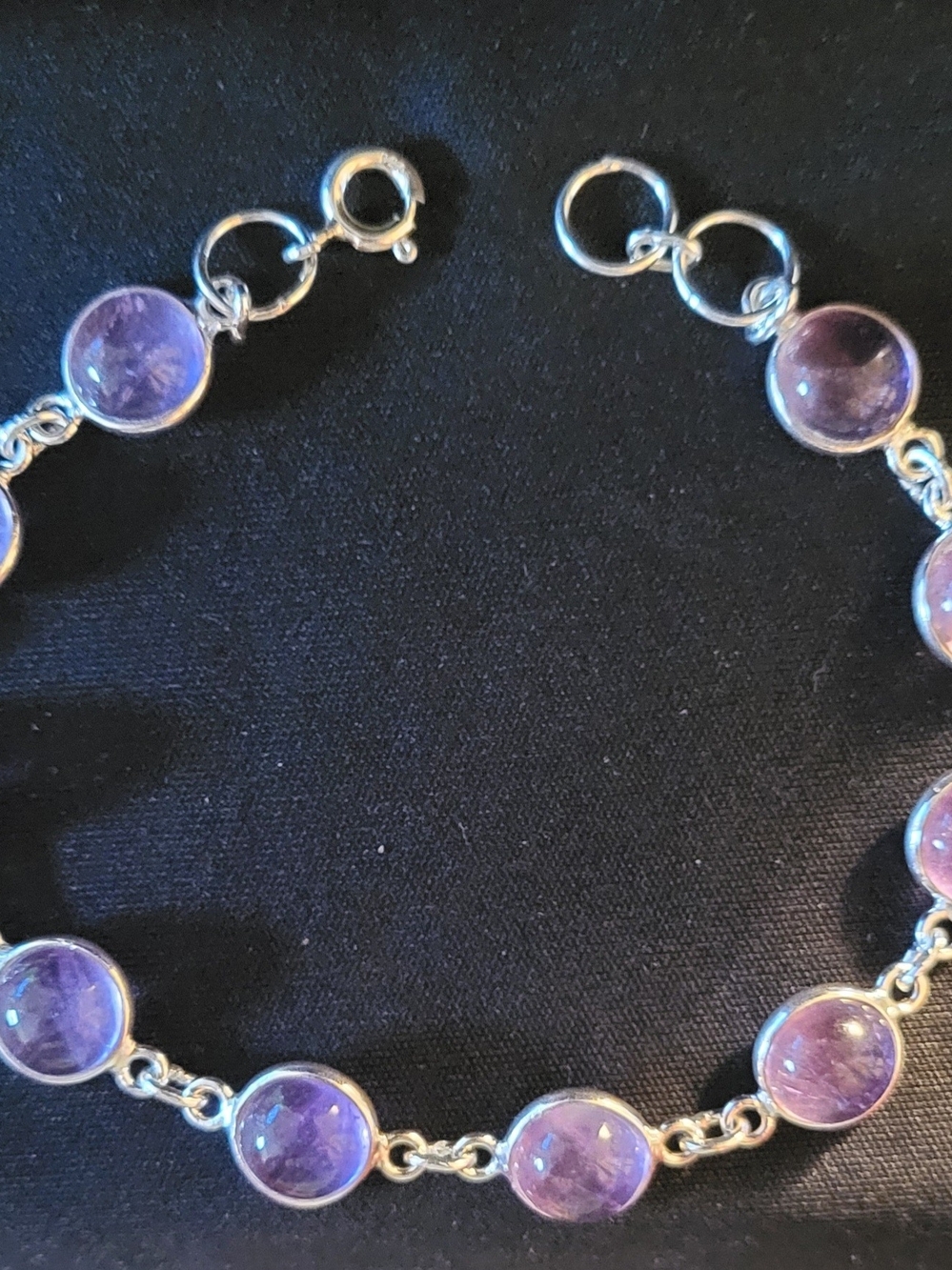 Sterling Silver Amethyst Bezel Link Bracelet - Purple 7 to 7.5 Inches
